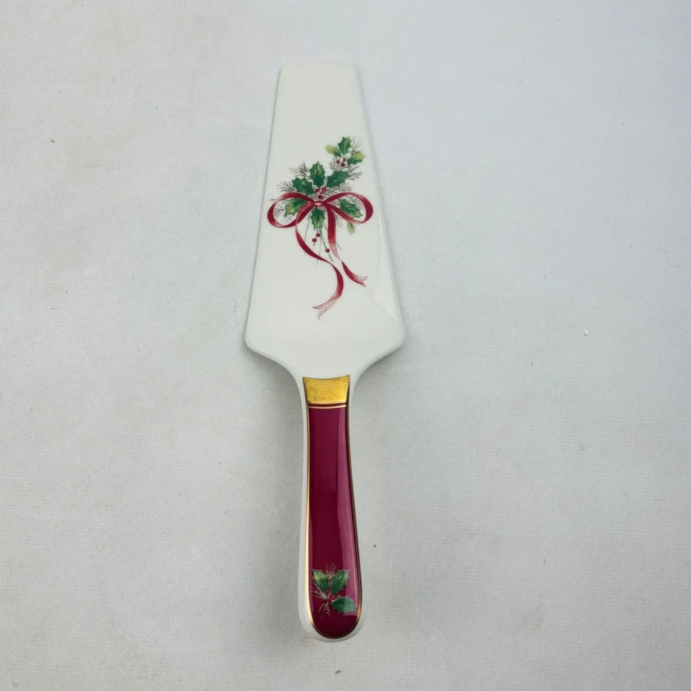 Mikasa Palatial Holly Gold Cake Plate & Server Red Gold Trim Holidays Christmas